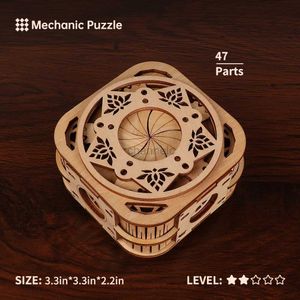 3D -pussel 3D träpussel DIY Craft Model Music Box Kit Education Puzzle Toys Tabletop Decoration Thanksgiving Present For Children Adult 240419