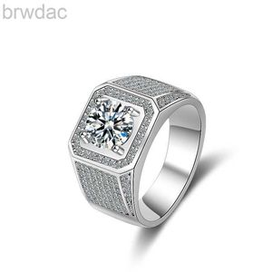 Pierścień Solitaire Real Moissanite Pierścień dla mężczyzn Sterling Silver 2 ct okrągłe genialne diamenty pierścionek zaręczynowy męski biżuteria ślubna D240419