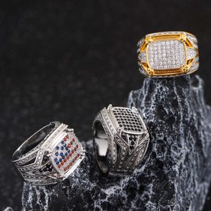 Hip Hop Dominant Micro Set Full Diamond Colored Mens Business ol Simulation Ring Trendy Jewelry