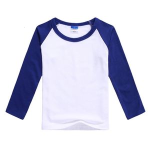 Plain Boys Girls Casual Blank T Shirt Kids Niebieski biały długi rękaw unisex bawełniany Podstawowy Podstawa Ubrania dla dzieci 2-10T KT-1584 240410