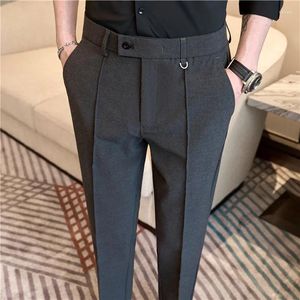 Men's Suits Dress Pants For Men Fashion Belt Design Stretch Waist Big Size Suit Elegant Casual Formal Trousers High Quality Sale