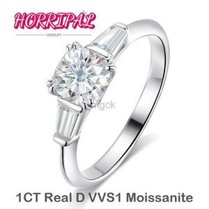 Обручальные кольца Horripal Real D VVS1 1CT Подушка Moissanite Ring S925 Серебряная пластина 18K Gold Lab Band для женской поддержки гравюры 240419