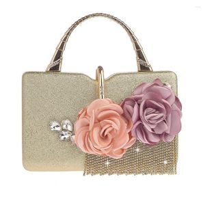 Kvällspåsar Flowers Diamond Bag Day Clutch Hand Bride Bling Gold Wedding Purse Female Handbag WY225