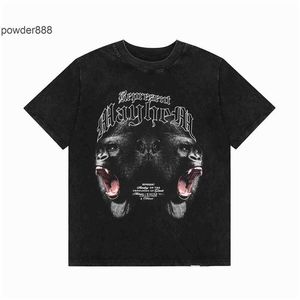 24ss American Street New Product Half Sleeved Gorilla Letter Print Washed Old Short Sleeve T-shirt Same Style for Men and Women