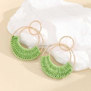 Other Summer Candy Circle Round Raffia Earrings Handmade Fashion Jewelry Accessories Bohemian Party Statement Earrings for Women 240419