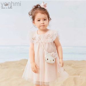 Mädchenkleider Dave Bella Sommer Baby Mädchen süßes Cartoon Druckkleid mit kleinen Tasche Gilrs Partykleid Mädchen Kind Lolita Kleidung D240423