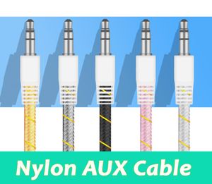 High quality nylon aux cable 35mm Stereo Auxiliary Car Audio Cable 1m Male to Male for mobile and tablets car music play7015012