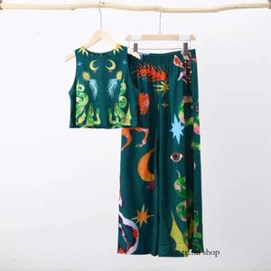 Womens Two Piece Pants Printed Vest Tops Pant Set Leisure Oneck Sleeveless Top Elastic High Waist Wide Leg Trousers Suit Womens Fashion Outfit 230720 503