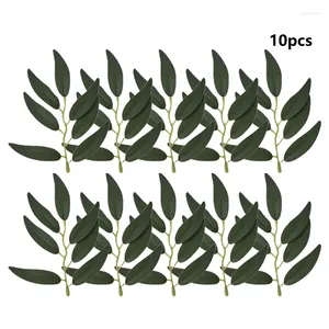 装飾的な花10 pcs人工柳の葉偽の葉14cmグリーンシルクプラスチック共感フェスティバルホームデコレーション飾り