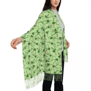 Schals Männer Frauen Schal warm lustiger Frosch und Yoga -Wraps mit Quastengrün Frösch Design Retro -Schals und Herbst -Foulard