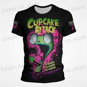 Erkek Tişörtler Karikatür Anime Invader Zim T Shirt Erkekler Yaz Kısa Slve Serin 3D Baskı T-Shirt Komik Dib Membran Tips T240419