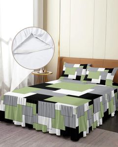 Bed Skirt Green Black Grey Patchwork Abstract Art Elastic Fitted Bedspread With Pillowcases Mattress Cover Bedding Set Sheet