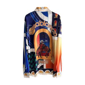 24ss Casablanca Men's Casual Shirts Bullfighter Color Blocked Print Small and Popular High Grade Draping Silk Shirt Hawaiian Style Long sleeved Shirt casablanc