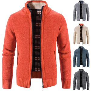 Men's Sweaters Men Knit Cardigan Sweater Fleece Jumper Coat Faux Fur Orange Loose Sweatercoats Autumn Winter Cold Overcoat