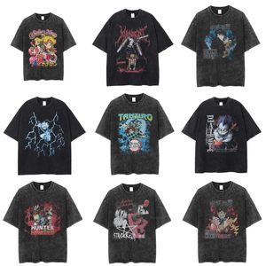 ショートスリーブのTシャツカップルドレスフライドスノーウォッシュを行うために古いアニメーションプリントルーズデザイナーメンズヴィンテージ高品質のストリートウェアコットン服