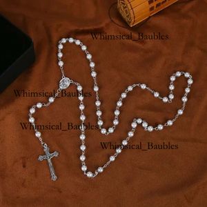 Sanskrit Cross Luxus Designer Anhänger Halsketten Jungfrau Maria Dreieck Pearl Rosenkranzkreuz Halskette Katholische Christliche Herzen Anhänger NEC 4205