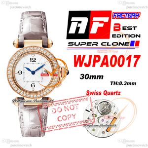 파샤 wjpa0017 스위스 쿼츠 여자 시계 AF 30mm 로즈 골드 다이아몬드 베젤 화이트 텍스처 다이얼 그레이 가죽 레이디 레이디 레이디 슈퍼 에디션 reloj de mujer puretime ptcar