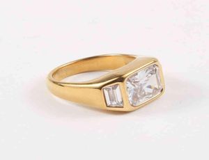 Big square cube zircon gold chunky women stainless steel shiny statement cocktail ring for party vintage4977333