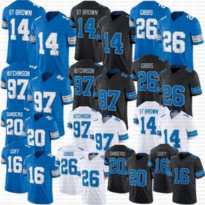 2024 New Jahmyr Gibbs Jersey de futebol Hutchinson Sam LaPorta Barry Sanders Jameson Williams Amon-Ra St Brown Jared Goff Campbell Montgomery Rodriguez Penei Sewell