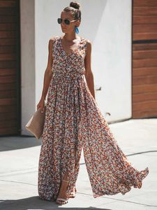 Grundläggande avslappnade klänningar Jastie Women Summer Dress Floral Print Maxi Dresses Bohemian Hippie Beach Long Dress Womens Clothing 2023 Vestidos de Verano 240419