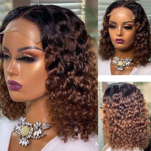 human curly wigs Fashionable wig womens front lace headband wigs with gradually changing color in the center short curly hair small curly hair