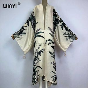 Temel gündelik elbiseler winyi kimono afrika boho moda baskı plaj mayo 2023 zarif hırka seksi tatil maxi plaj giymek mayo akşam elbisesi 240419