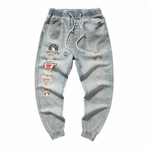 Jeans maschi maschi versatili 50%poliestere 50%cotone blu di moda casual rotto per tutte le stagioni coreane sciolte comode