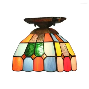 Luzes de teto Tiffany European Staircase Staircase Balway Stained Glass Lampshade Sala de estar Decoração LED