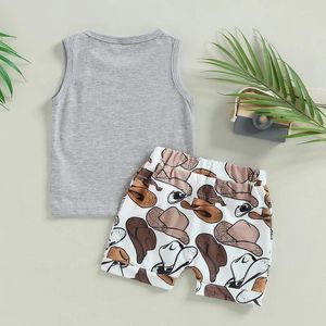 Kleidung Sets Western Kleinkind Baby Jungen ärmellose Kleidung Mamas Little Cow Boy Tanktops Draw -Knorder -Shorts 2pcs Sommeroutfits