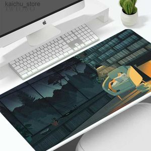 Mouse Pads Wrist Rests Mouse Pad Gamer Green Cute Cat Aesthetic XL HD New Mousepad XXL keyboard pad Natural Rubber Soft Gaming laptop Mice Pad Y240419