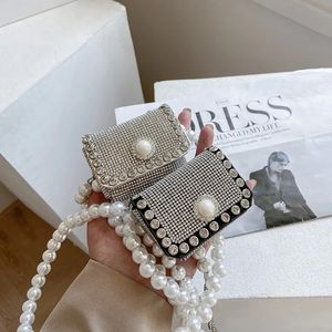 Pearl Rhinestone Bags for Women Mini Purses PU Leather Coin Wallets Fashion Spring Summer Chain Decorative Hip Waist Cross Bags 240407