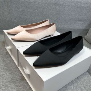 Shoes High Quality Pointed Shallow Cut Thick Heeled in with Genuine Silk Flats