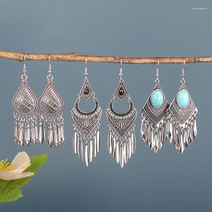 Dangle Earrings Handmade Women's Vintage Silver Color Tassel Exaggerated Ethnic Shell Drop Round Bohemian Hangers Wholesale