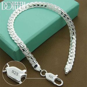 Chain DOTEFFIL Silver Color Bracelet 6mm 18/19/20cm Flat Side Chain Lobster Clasp For Woman Man Wedding Engagement Jewelry d240419