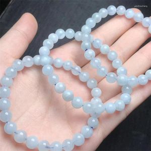 Link Bracelets 7mm Natural Aquamarine Bracelet Fashion Crystal Jewelry Bangle For Women Healing Christmas Holiday Gift 1pcs