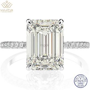 Pierścionki ślubne Wuiha Real 925 Srebrne Szmaragdowe Cut/Radiant Cut 8*11 mm Stworzone pierścionki Diamonds Moissanite Row Row Diamonds