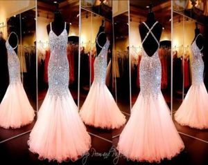 Erstaunliche Korallen Meeresjungfrau Prom Kleid Schatz Ausschnitt Open Rücken -Festzug Abendkleider mit vollem Perlenkristall Custom Real Bild 9130062