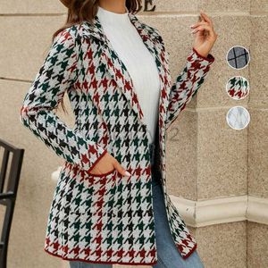 Frauen Jacken Designermäntel Herbst/Winter Langer Pullover Kontrast Bird Checker Strickte Strickjacke Temperament Pendleranzug Halsband Windbrecher Mantel Frau Oberbekleidung