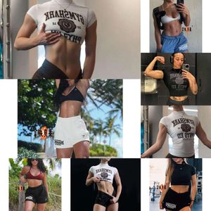 Toppdesigner White Spicy Girl Letter Gymshark Sexig Tight and Slim Short Sleeve Slim Fit Spor T-Shirt Topshor, Men's and Women's Fitness Casuple Par