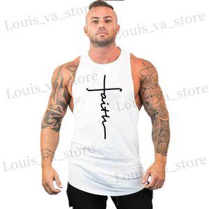 Herren T-Shirts neue Guys Fitnessstudio Kleidung Baumwolle gedrucktes Training Singlets Bodybuilding Tank Top Mens Muscle Slveless T-Shirt Sport Weste T240419