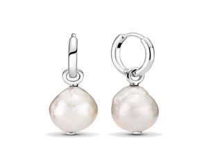 Fine jewelry Authentic 925 Sterling Silver Earrings Fit Charm Freshwater Cultured Baroque Pearl Hoop Love Earring Engagement DIY Wedding9337991