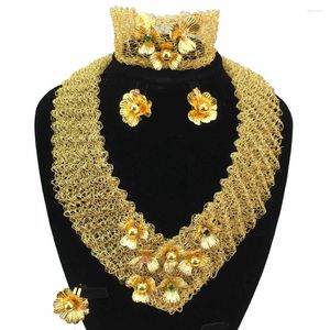 Halsband örhängen set mode damer mamma handgjorda blomma ring bröllop fest gåva brasiliansk guld pläterad choker smycken fhk18175
