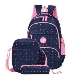 Bags 3 pezzi Set borse per la scuola per ragazze Waterproof Nylon Star Pattened Kids BOOKBAG LAPtop Teen Girl School Backpack Mochila Escolar