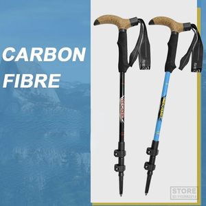 120cm Carbon Fiber Walking Stick Cane Telescopic 3section Outer Lock Folding Lightweight Trekking Poles Treking 240412