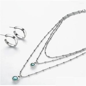 Halsband hänge halsband trendig dubbel blå natursten för kvinnor bohemisk elegant tröja kedja lyx europeisk kvinnlig nack smycken dro