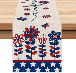 Table Cloth 4th Of July Linen Runner Memorial Day American Flag Star Patriotic Holiday Party Decor Independence Dining