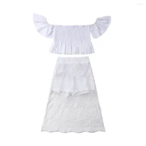Set di abbigliamento per bambini bambina fuori spalla in pizzo bianco top floreali di gonna lunga abiti abiti 1-6t