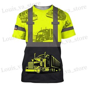 T-shirt maschile camioncini per camionali per le camicie grafiche estive per uomo stampato in 3D Nuovo moda Short Short Slve T-shirt oversize Ropa Hombre Camiseta Work T240419