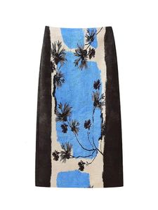 Traf Womens Print Long Skirt Vintage Fashion Style Zipper Straight Midi Skirts for Women 2024 Spring Summer 240419