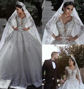 Luxus saudi -Arabisch -Nahen Osten Brautkleider Kristall Langarm Laut Lakenkugel Kleid Brautkleider 2019 Bescheidenes Land Hochzeitskleid3254731